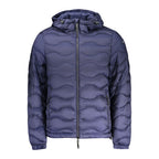 Norway 1963 blue polyamide men's jacket displayed on a hanger with front view and zipper closure.