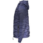 Norway 1963 blue polyamide men's jacket displayed on a hanger, featuring a classic outdoor style with a front zipper and collar.