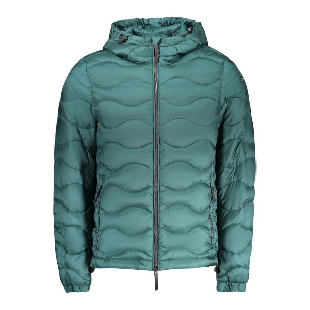 Norway 1963 Verde Poliammide men's jacket displayed on a hanger, showcasing the lightweight, waterproof outdoor outerwear style.