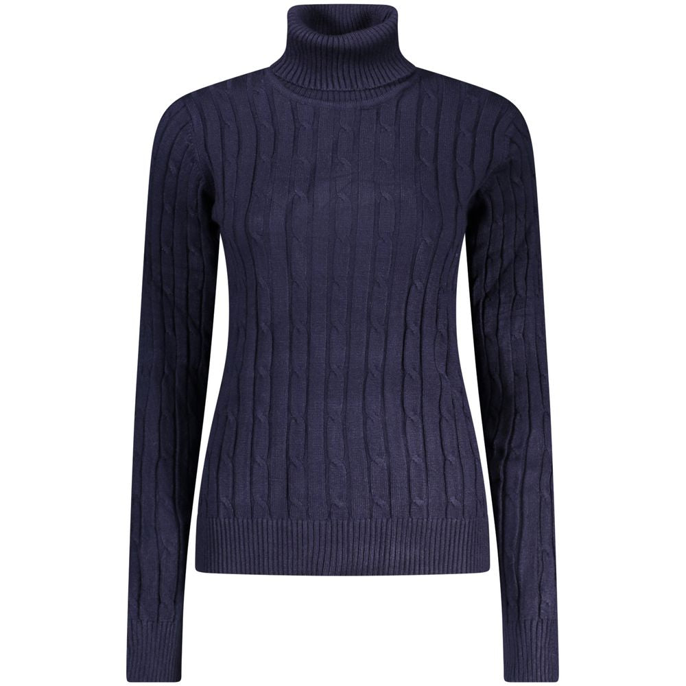 Norway 1963 blu viscosa donna maglia, close-up of soft blue women's viscose sweater with a relaxed fit and crew neckline.