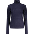 Norway 1963 blu viscosa donna maglia, close-up of soft blue women's viscose sweater with a relaxed fit and crew neckline.