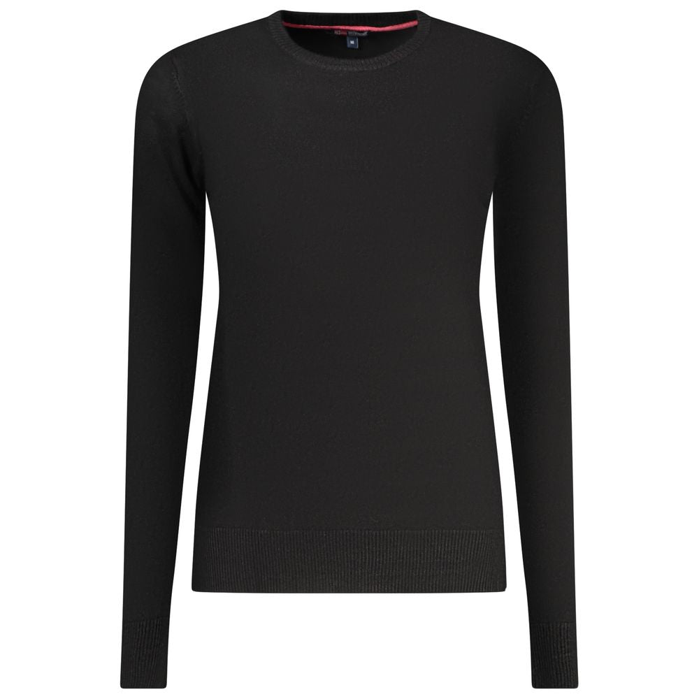 Norway 1963 black viscose women's sweater with a classic fit and ribbed cuffs, displayed in a close-up view.