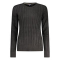 Norway 1963 black viscose women's sweater with a relaxed fit and long sleeves, displayed on a hanger.