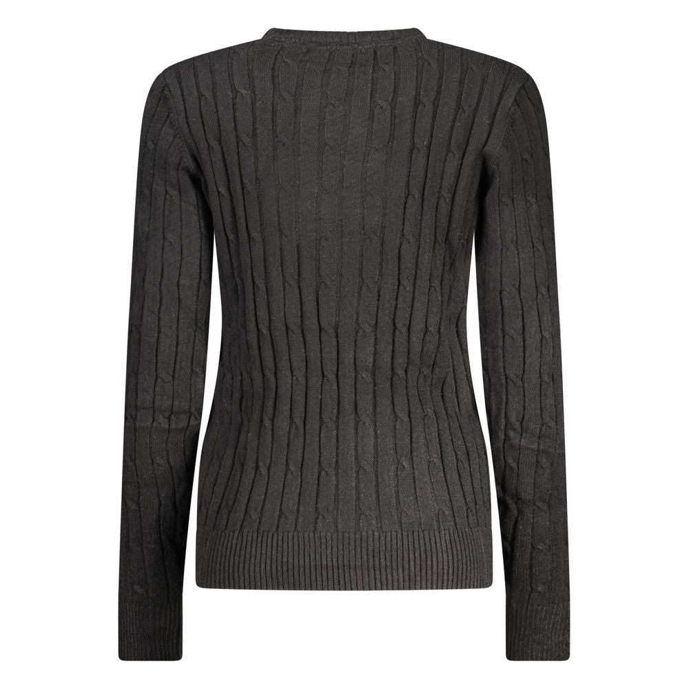 Norway 1963 black viscose women's sweater, stylish knit with crew neckline and long sleeves, casual and comfortable fashion piece.
