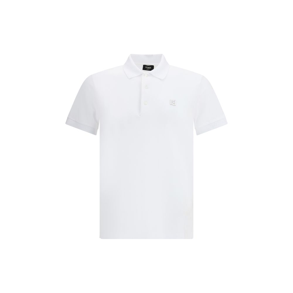 Fendi white cotton polo shirt with classic collar and short sleeves, featuring subtle Fendi branding on the chest.