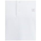 Fendi white cotton polo shirt, classic short-sleeve men's top with collar and buttons, made from soft cotton fabric.