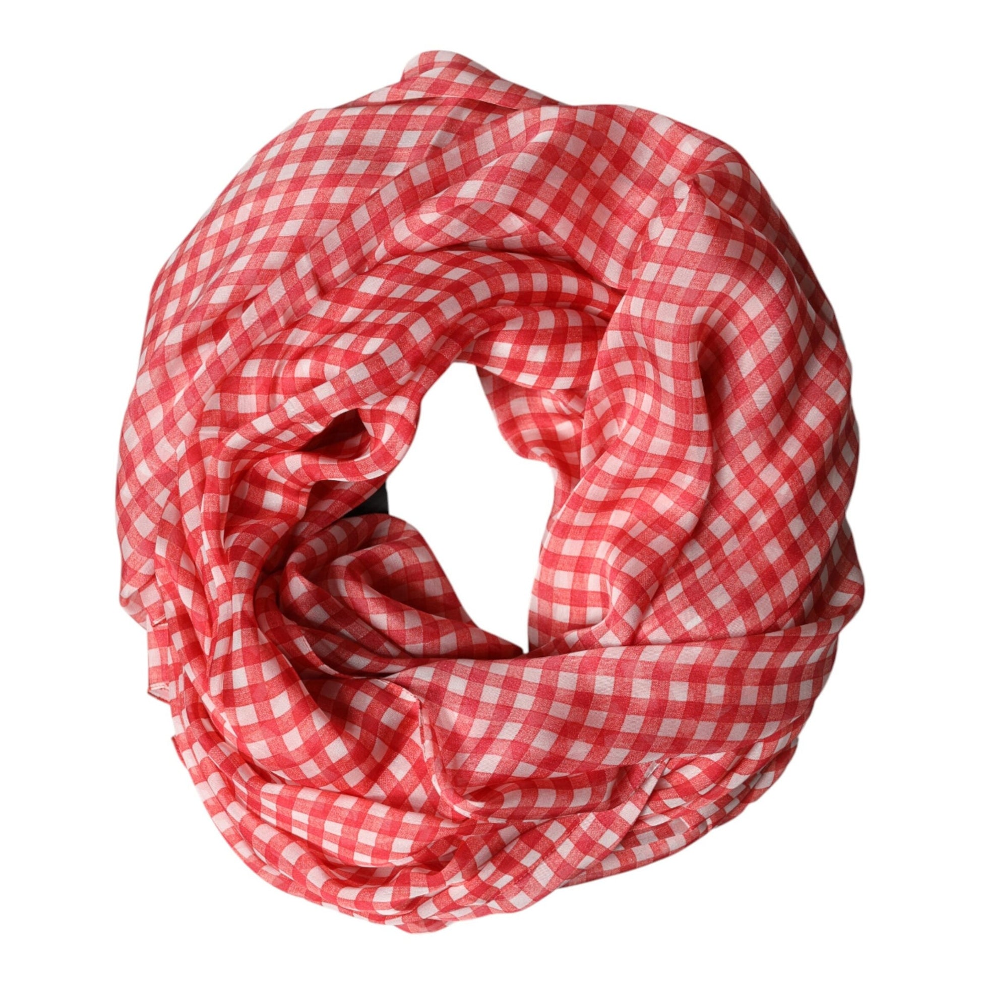 Dolce & Gabbana Red Checkered Silk Neck Wrap Shawl Scarf