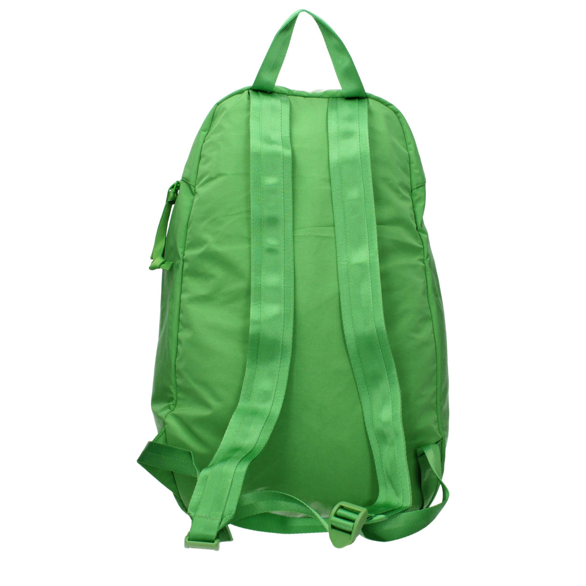 Green fabric backpack by C.P. Company with adjustable straps and front pocket, featuring the brand's logo patch.