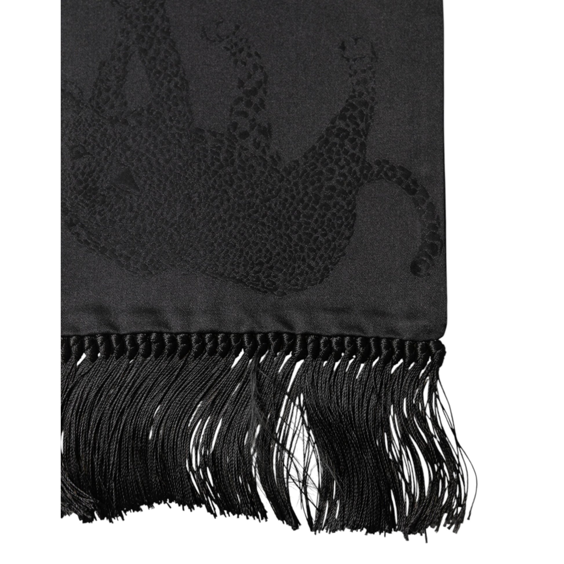 Dolce & Gabbana Black Satin Silk Fringes Neck Foulard Scarf