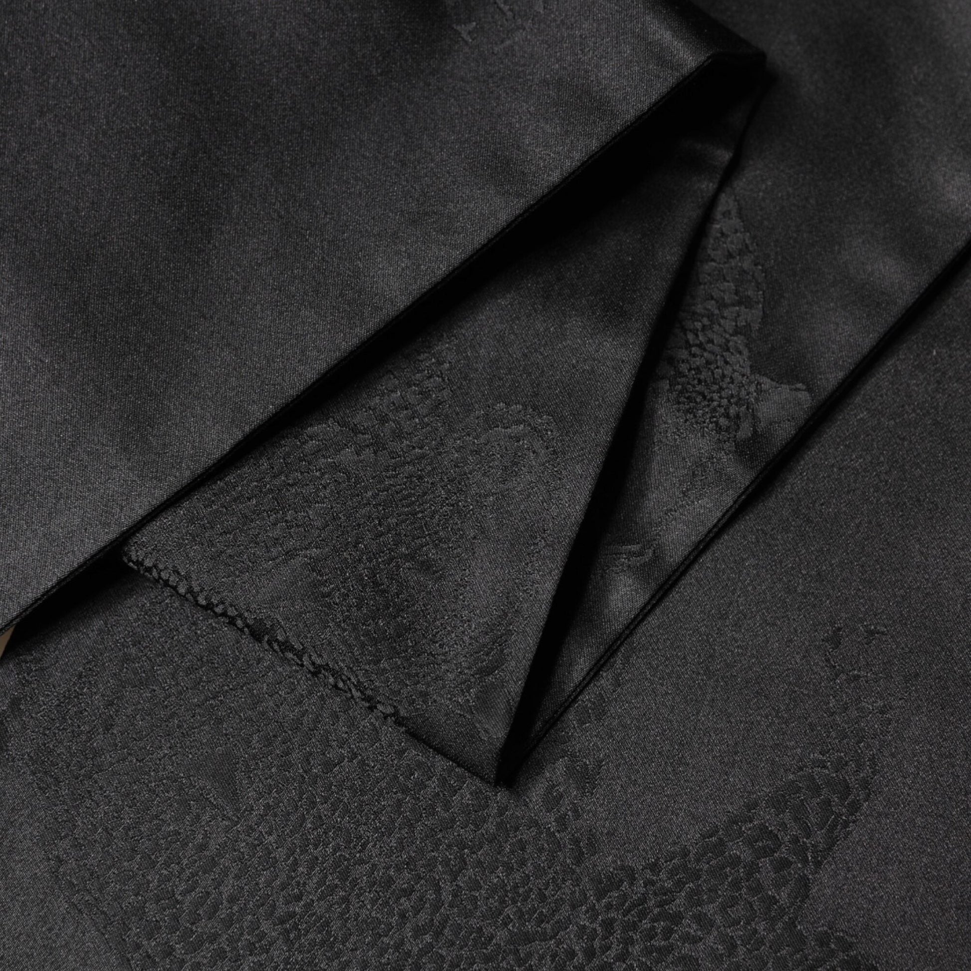 Dolce & Gabbana Black Satin Silk Fringes Neck Foulard Scarf