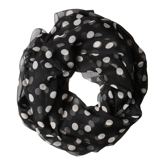 Dolce & Gabbana Black Polka Dot Silk Neck Wrap Shawl 205cm x 137cm Scarf