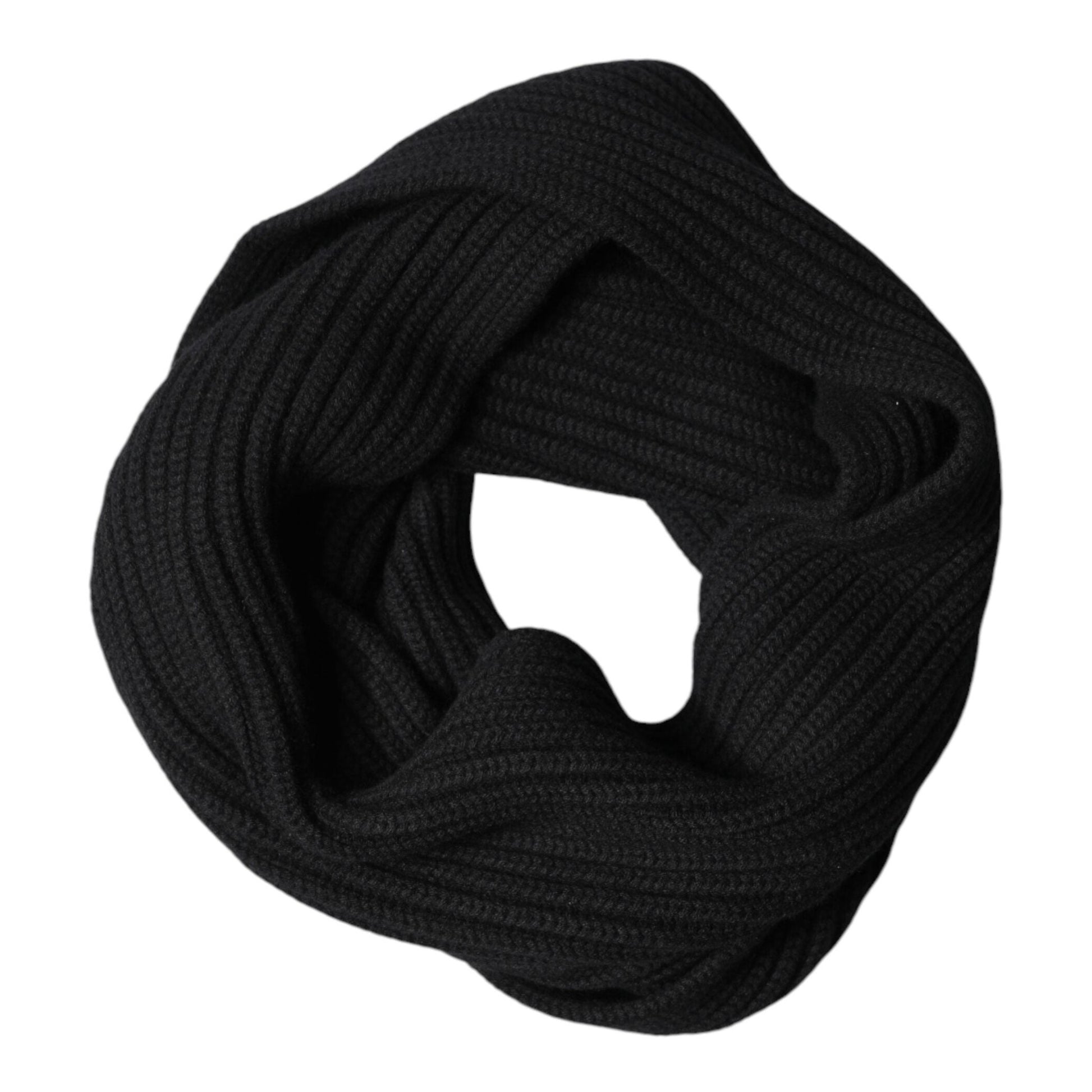 Dolce & Gabbana Black Cashmere Knit Neck Wrap Shawl 202cm x 26cm Scarf