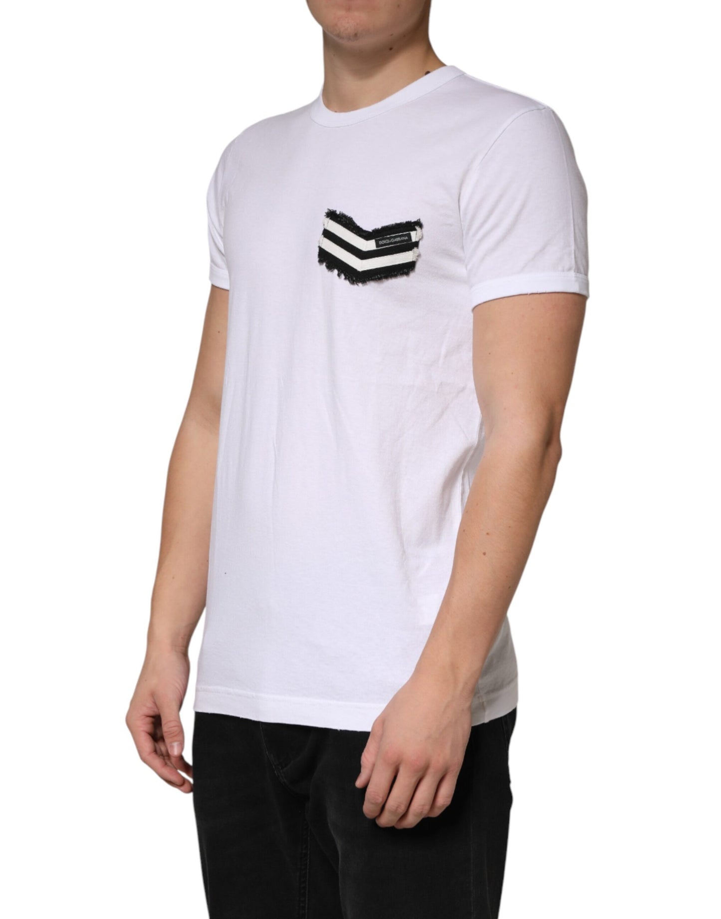 Dolce & Gabbana White Stripes Cotton Crew Neck Tee T-shirt