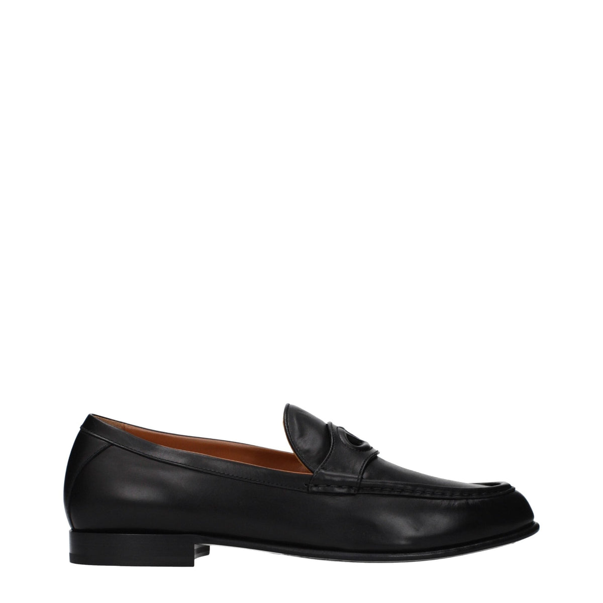 Black leather slip-on loafers by Valentino Garavani with sleek design and polished finish, perfect for stylish casual wear.