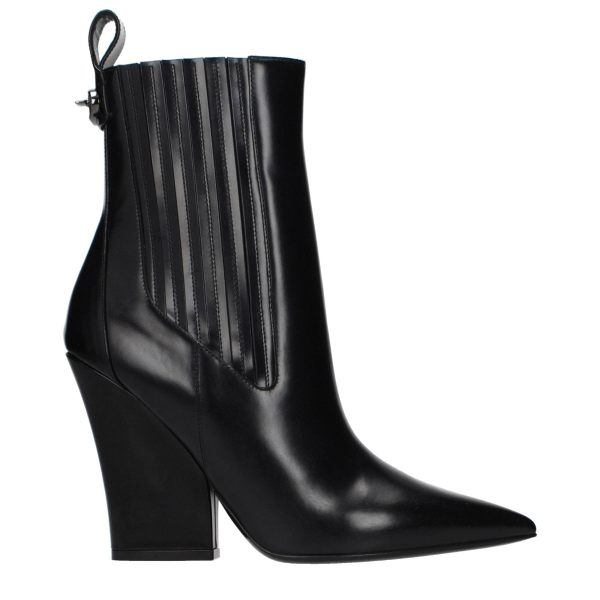 Black leather ankle boots by Valentino Garavani with sleek design and pointed toes, stylish footwear for versatile outfits.