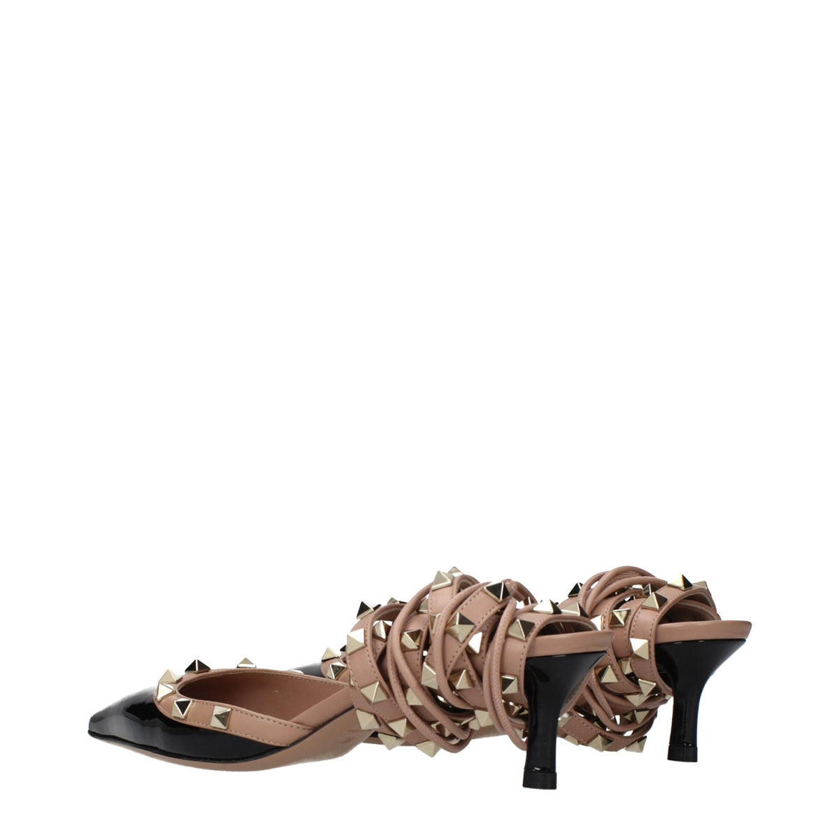 Valentino Garavani black leather strap-on sandals with open toe and ankle strap, stylish footwear for women.