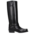Black leather boots by Valentino Garavani with sleek design, pointed toe, and stylish ankle height.