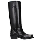 Black leather boots by Valentino Garavani with sleek design, pointed toe, and stylish ankle height.