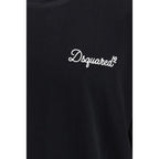 Black cotton T-shirt by Dsquared² displayed flat, showcasing its simple design and soft fabric texture.