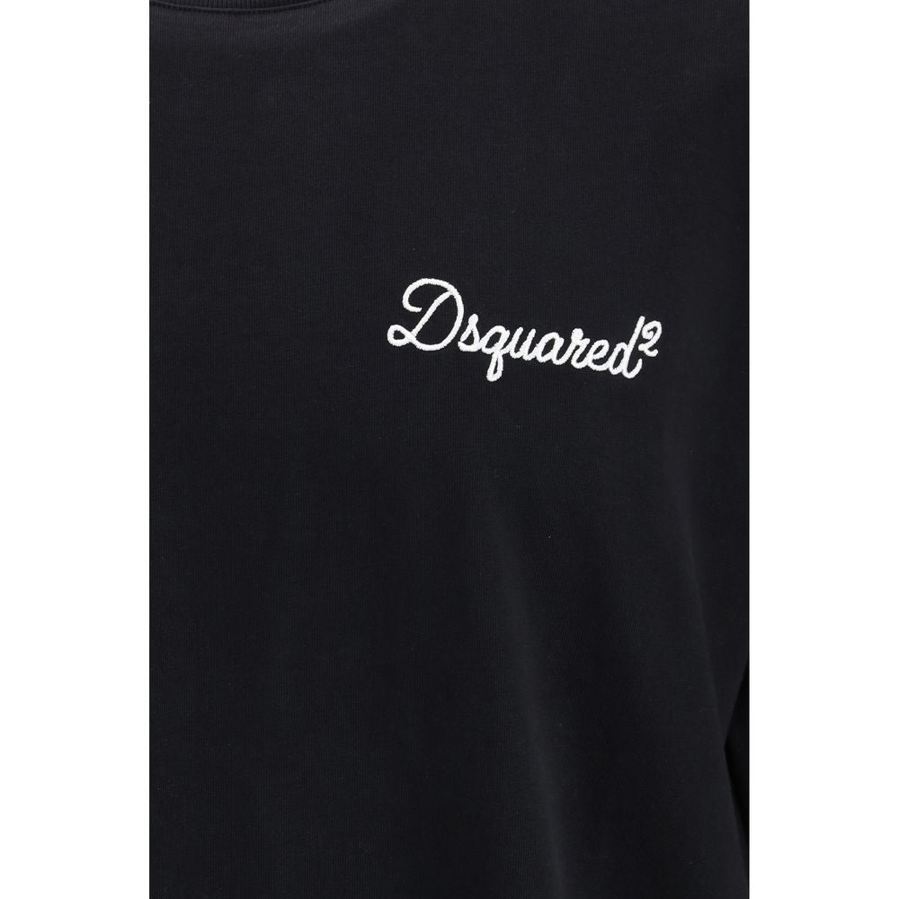 Black cotton T-shirt by Dsquared² displayed flat, showcasing its simple design and soft fabric texture.