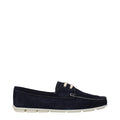 Prada blue leather slip-on loafers with sleek design and minimal detailing, perfect for stylish casual or formal wear.