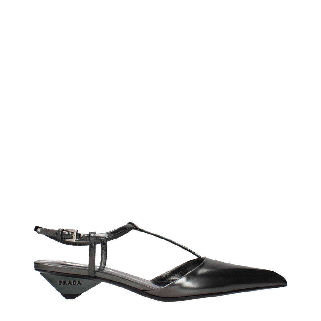 Prada Gray Leather Flat Sandals Prada