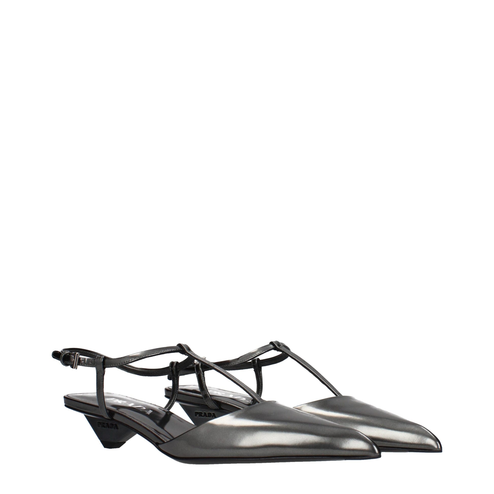 Prada Gray Leather Flat Sandals Prada