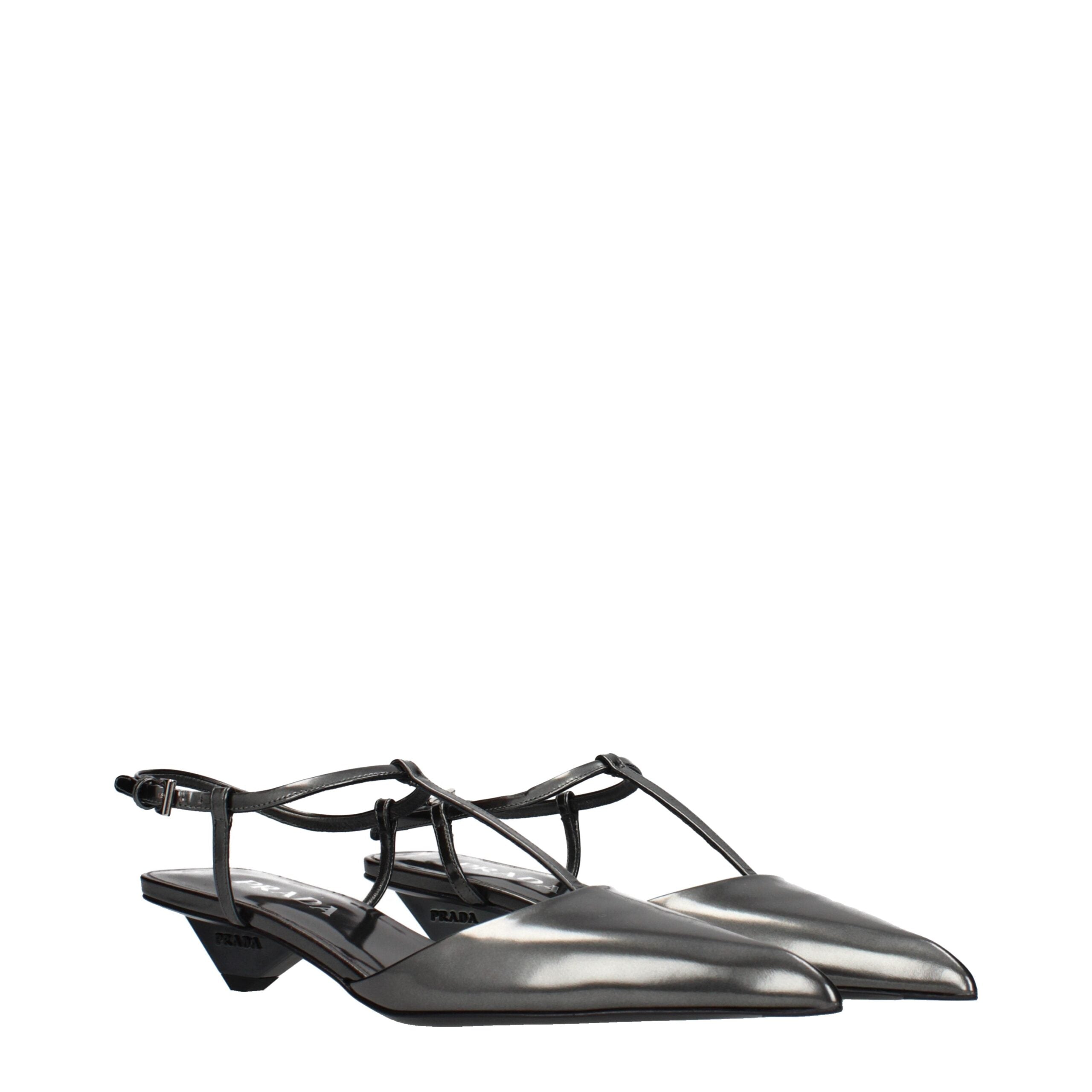 Prada Gray Leather Flat Sandals Prada