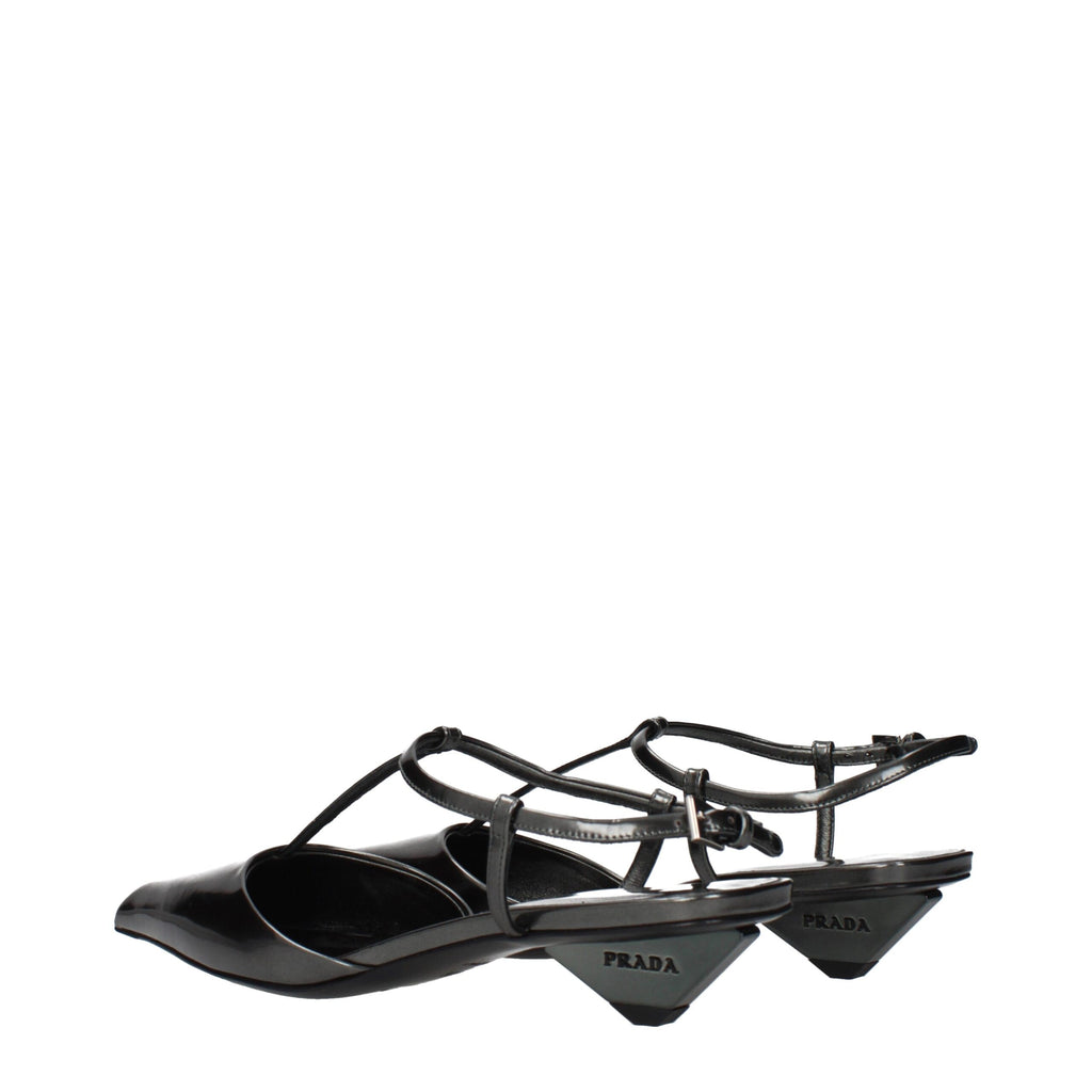 Prada Gray Leather Flat Sandals Prada