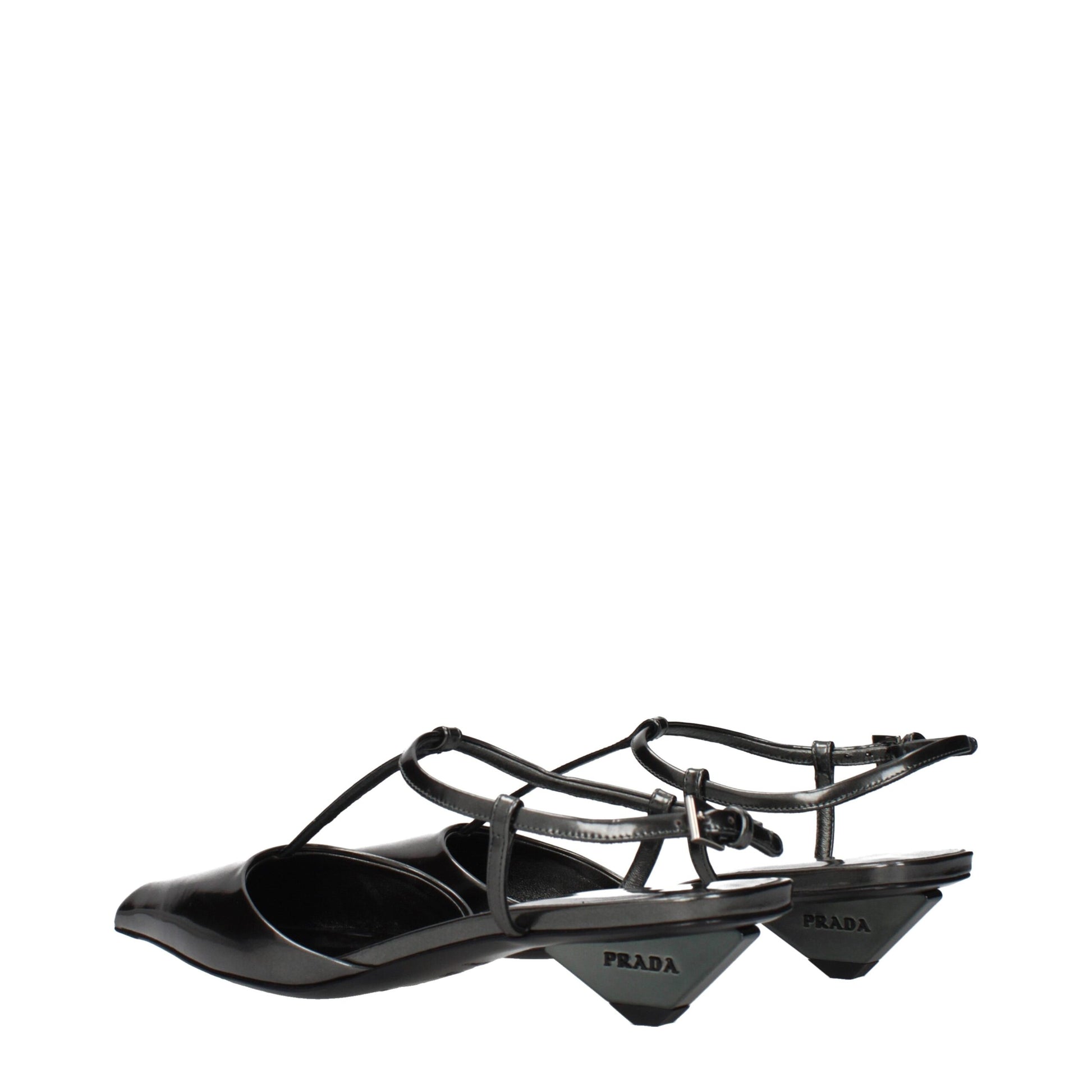 Prada Gray Leather Flat Sandals Prada