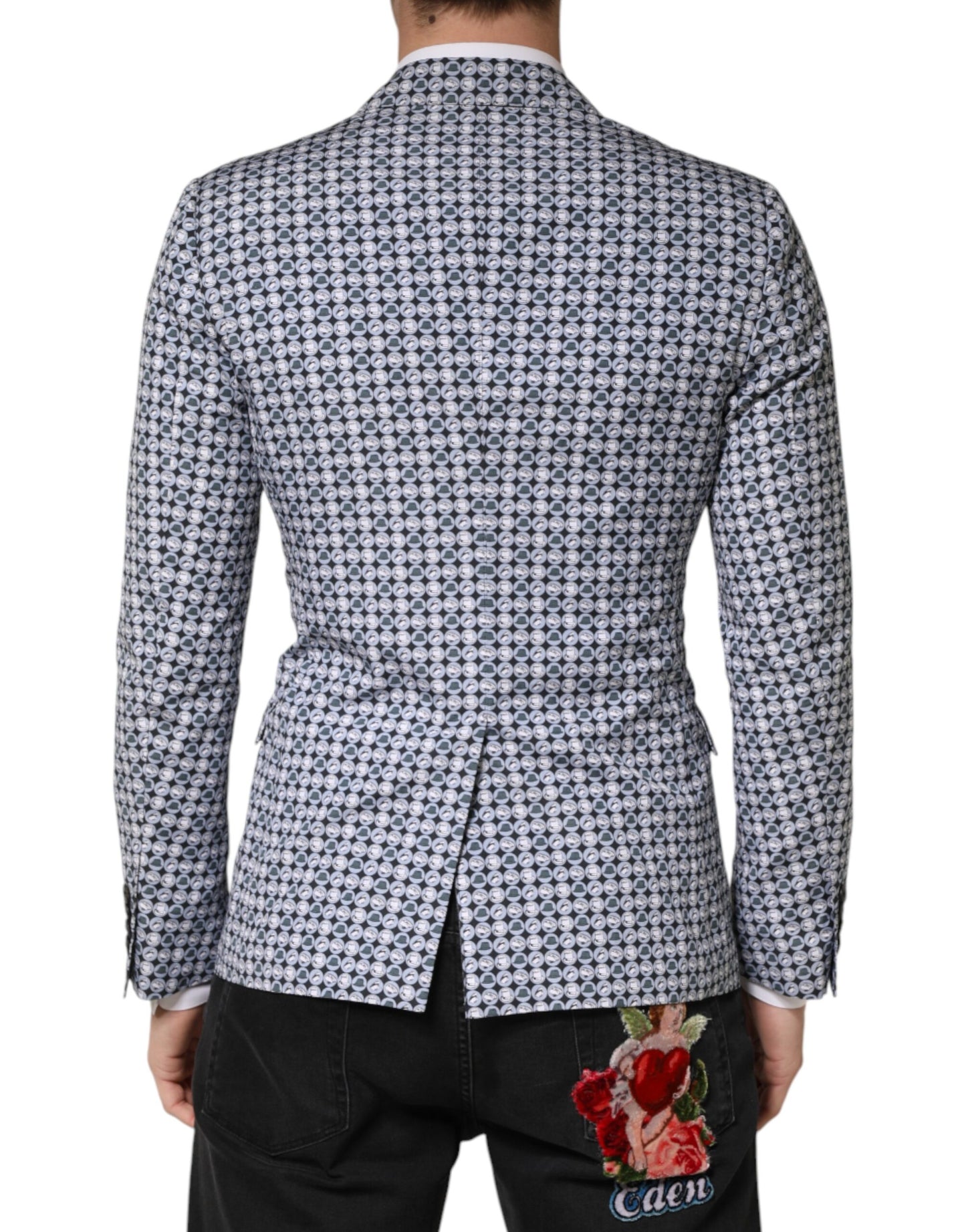 Dolce & Gabbana Blue Cotton Patterned Single Breasted Blazer Dolce & Gabbana