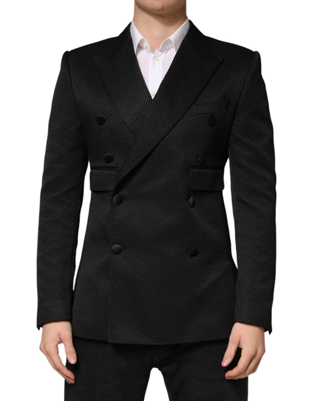 Dolce & Gabbana Black Cotton Double Breasted 2 Button Blazer - Eljoys Fashion 