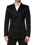 Dolce & Gabbana Black Cotton Double Breasted 2 Button Blazer - Eljoys Fashion 