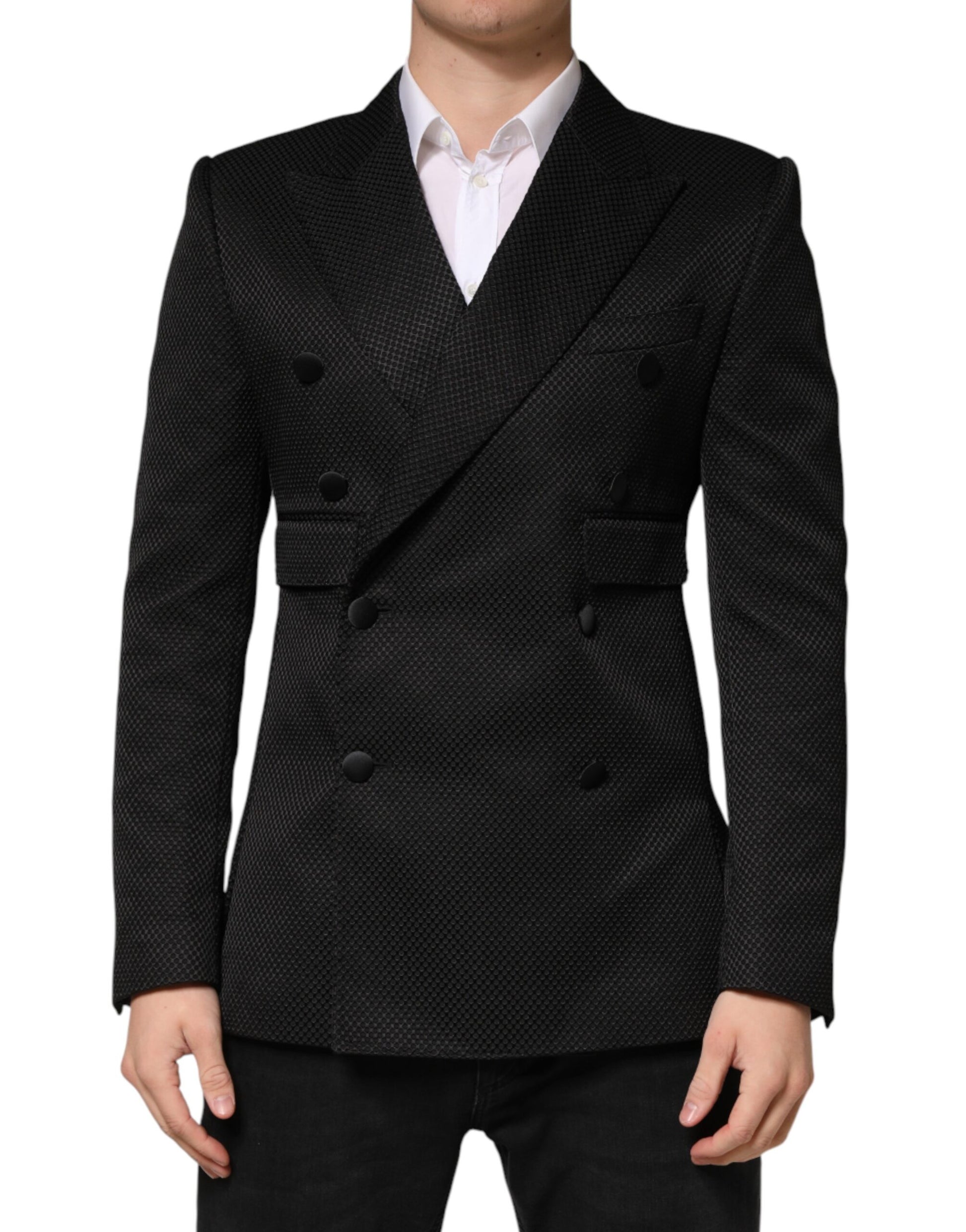 Dolce & Gabbana Black Cotton Double Breasted 2 Button Blazer Dolce & Gabbana