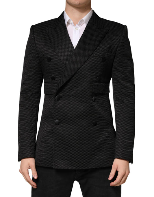 Dolce & Gabbana Black Cotton Double Breasted 2 Button Blazer Dolce & Gabbana