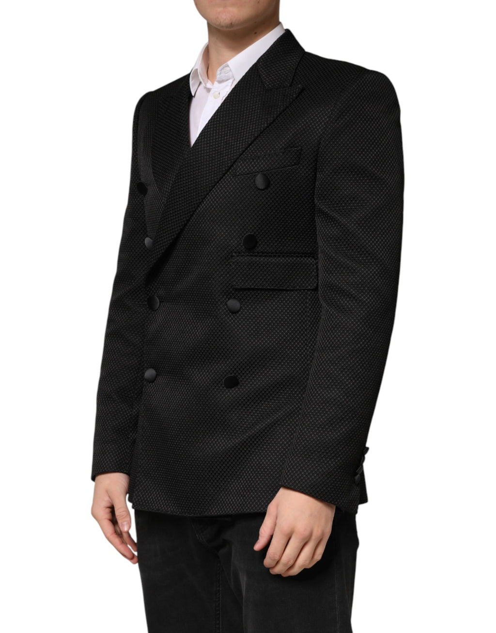 Dolce & Gabbana Black Cotton Double Breasted 2 Button Blazer - Eljoys Fashion 