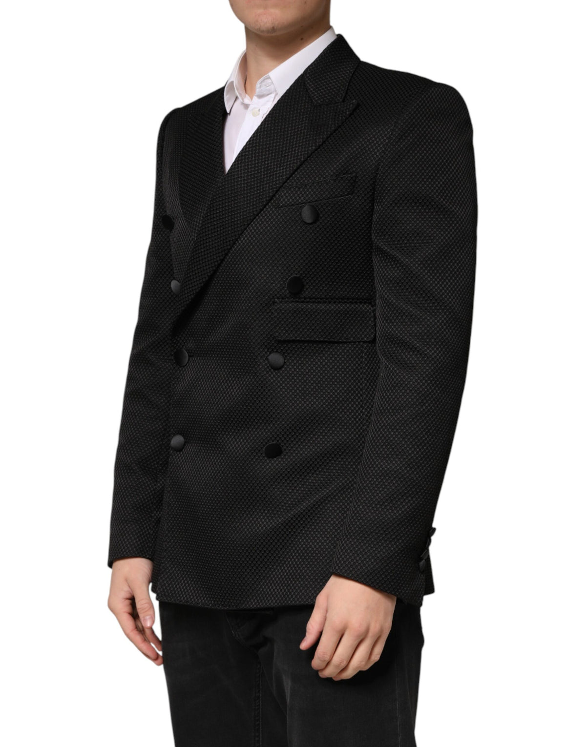Dolce & Gabbana Black Cotton Double Breasted 2 Button Blazer - Eljoys Fashion 