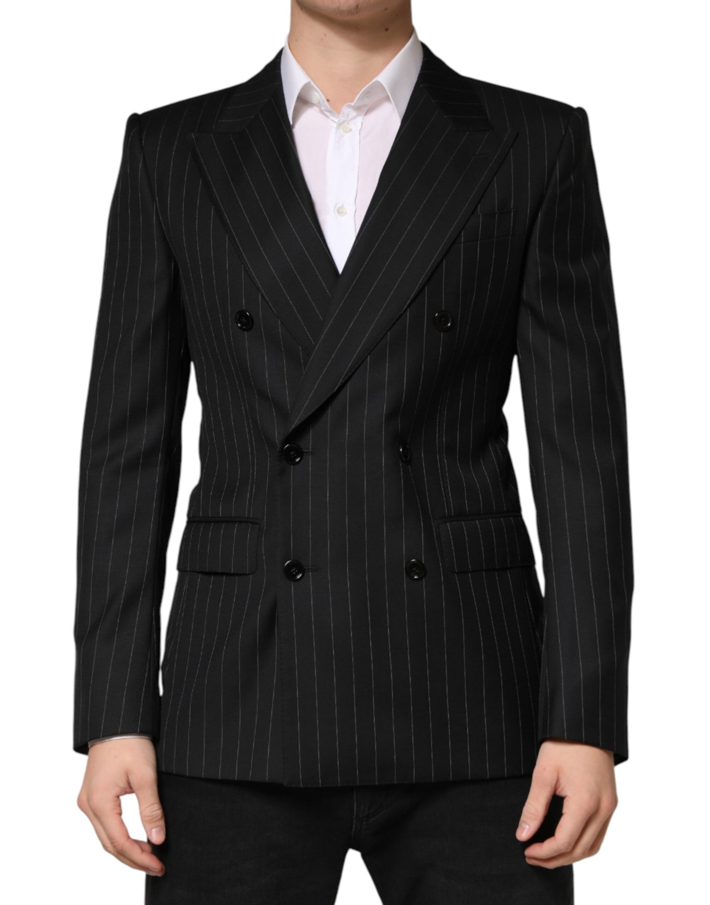 Dolce & Gabbana Black Stripes Double Breasted 2Button Blazer Dolce & Gabbana