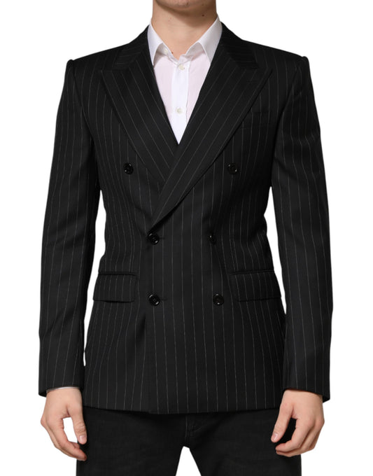 Dolce & Gabbana Black Stripes Double Breasted 2Button Blazer Dolce & Gabbana