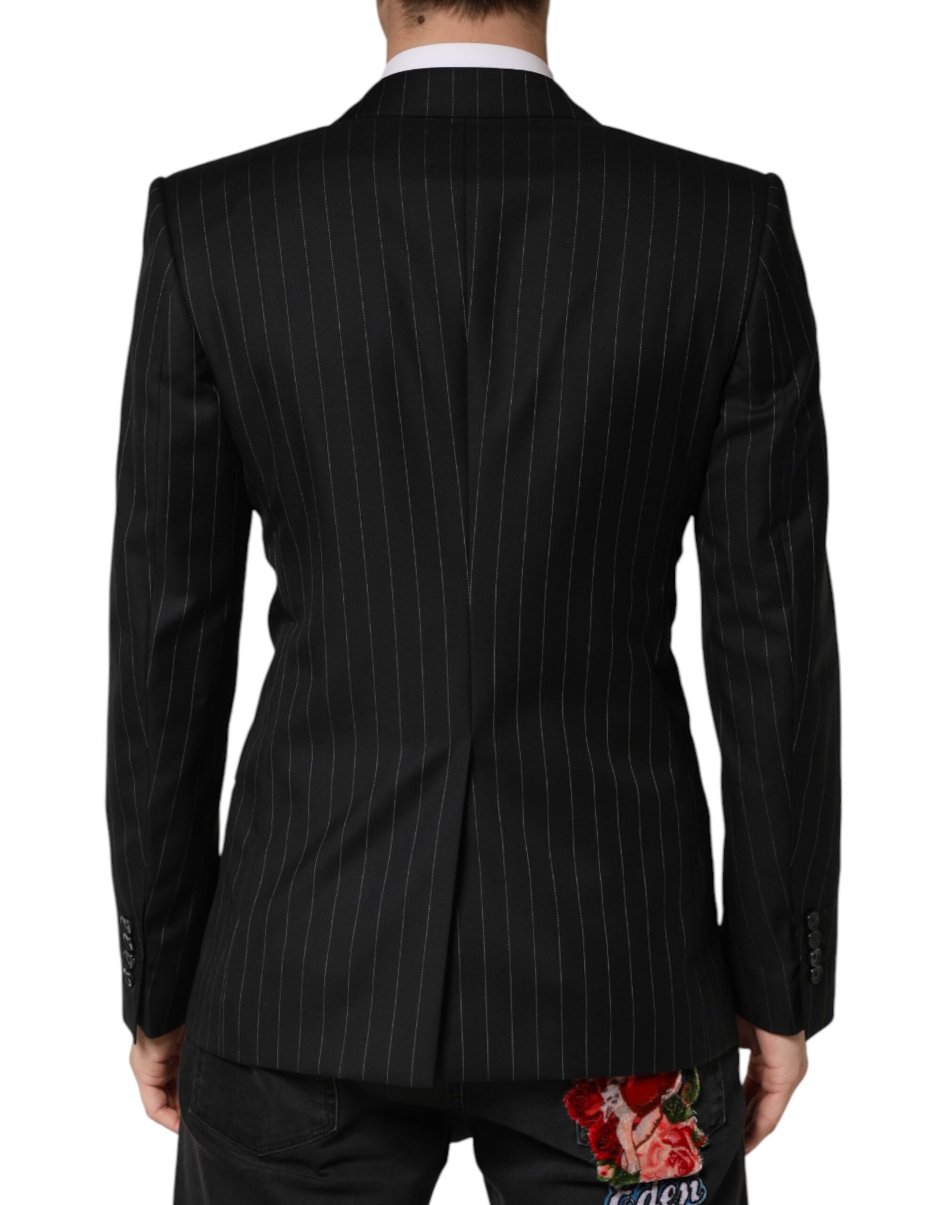 Dolce & Gabbana Black Stripes Double Breasted 2Button Blazer Dolce & Gabbana