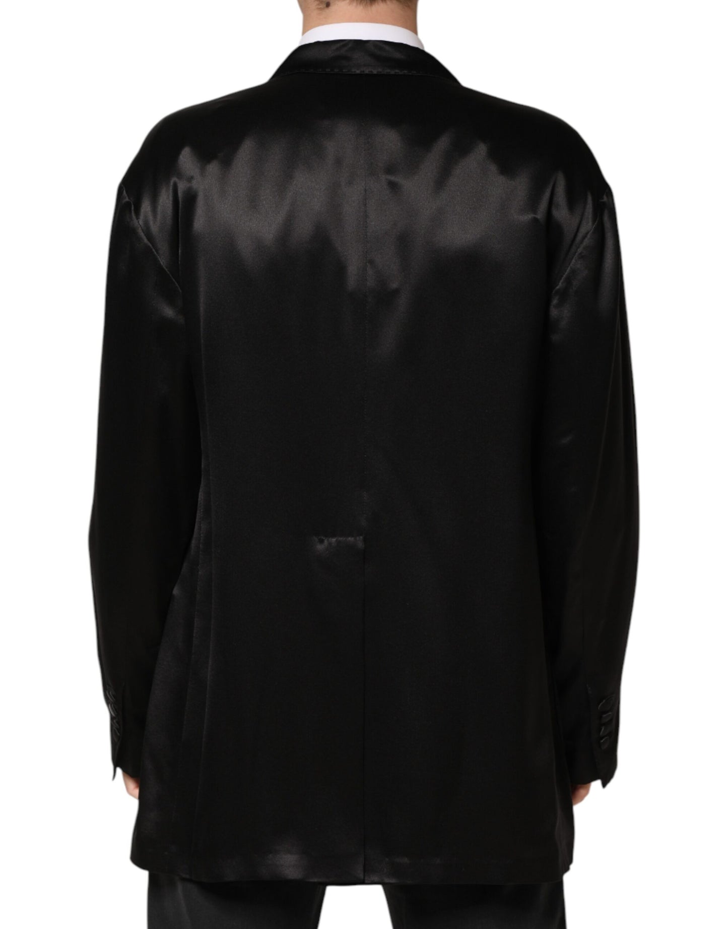 Dolce & Gabbana Black Silk Double Breasted 2 Button Blazer Dolce & Gabbana