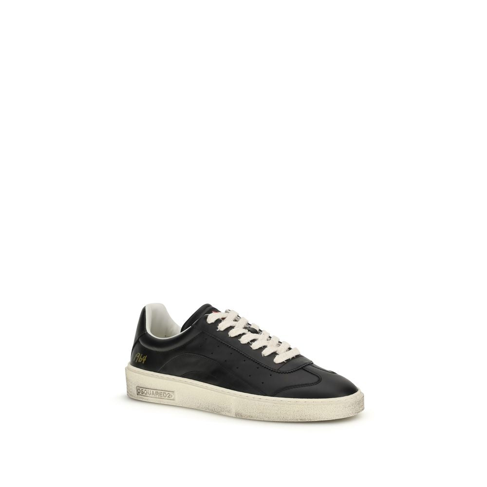 Black calf leather Dsquared² Bos Taurus low top sneakers with white soles and subtle branding, stylish and comfortable footwear.