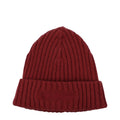 Red wool beanie from C.P. Company featuring a snug fit and classic design, perfect for cold weather.