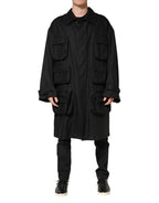 Dolce & Gabbana Black Pockets Collared Trench Coat Jacket - Eljoys Fashion 
