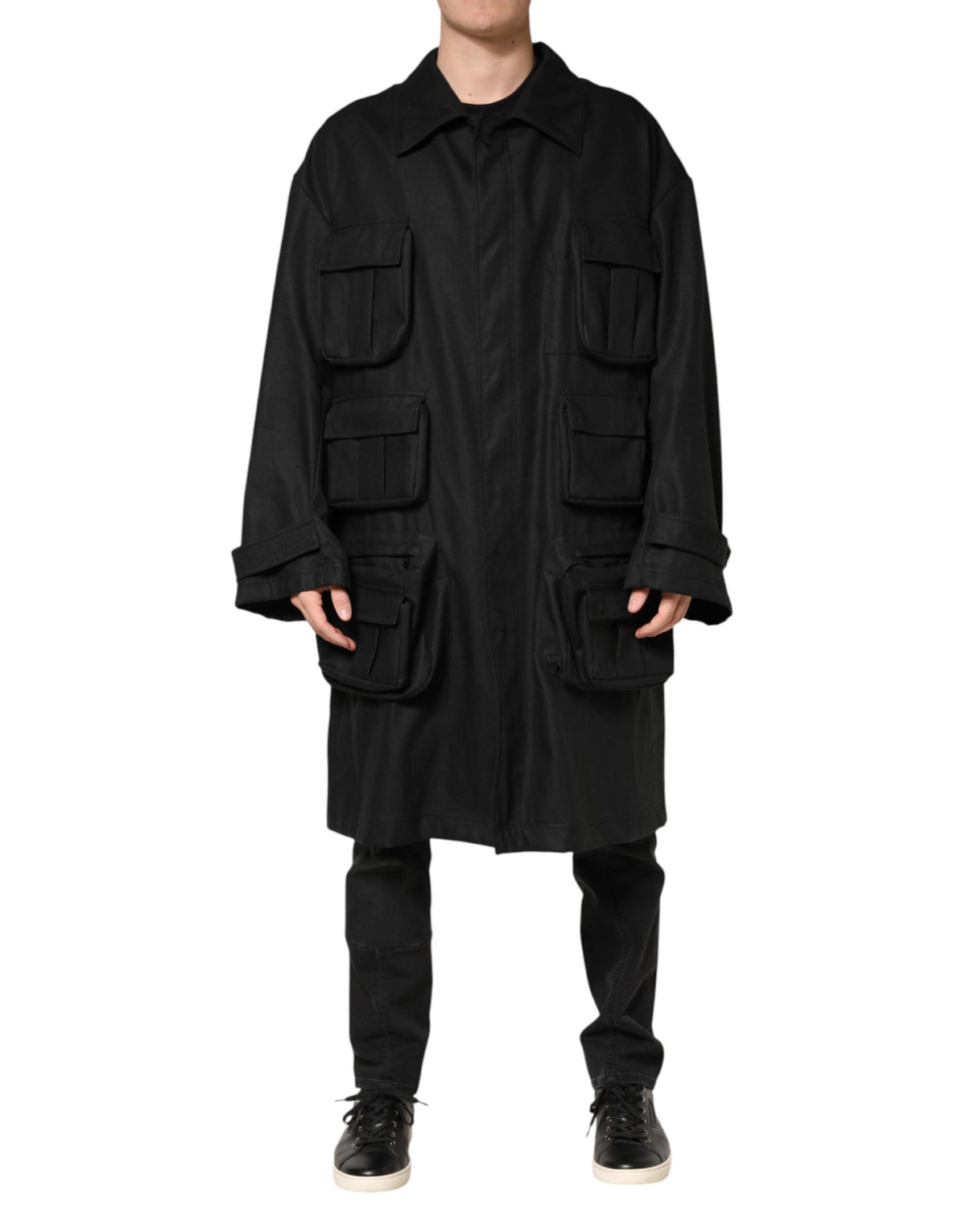 Dolce & Gabbana Black Pockets Collared Trench Coat Jacket - Eljoys Fashion 