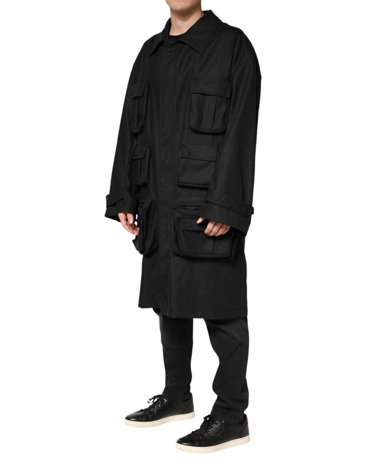 Dolce & Gabbana Black Pockets Collared Trench Coat Jacket - Eljoys Fashion 