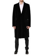 Dolce & Gabbana Black Cotton Velvet Long Trench Coat Jacket - Eljoys Fashion 