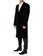 Dolce & Gabbana Black Cotton Velvet Long Trench Coat Jacket - Eljoys Fashion 