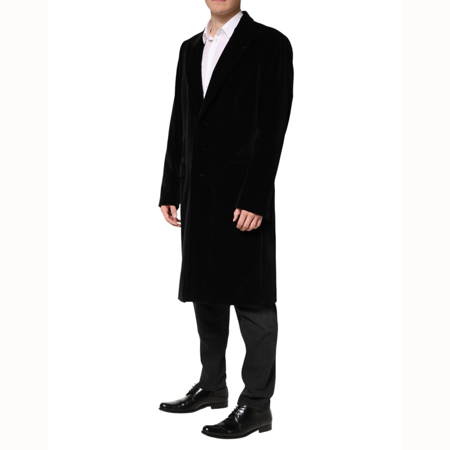 Dolce & Gabbana Black Cotton Velvet Long Trench Coat Jacket Dolce & Gabbana