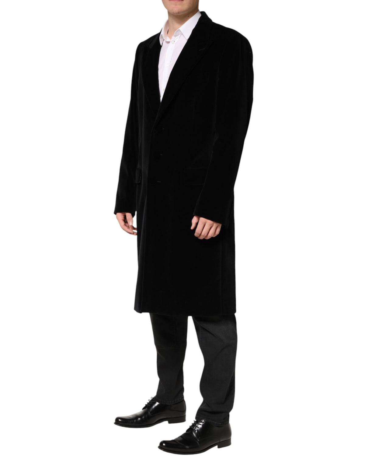 Dolce & Gabbana Black Cotton Velvet Long Trench Coat Jacket - Eljoys Fashion 